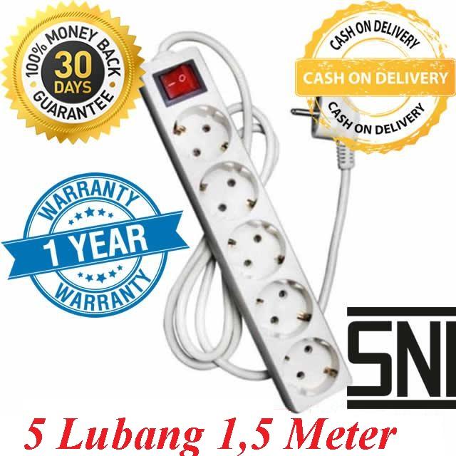 Score Stop Kontak 5Lubang Colokan + Kabel 1,5M - Putih