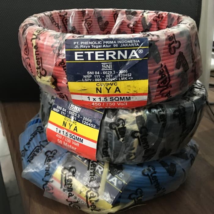 Kabel Listrik Tembaga Tunggal Satu ETERNA 1x1.5 1,5mm SNI 50 Meter Ful