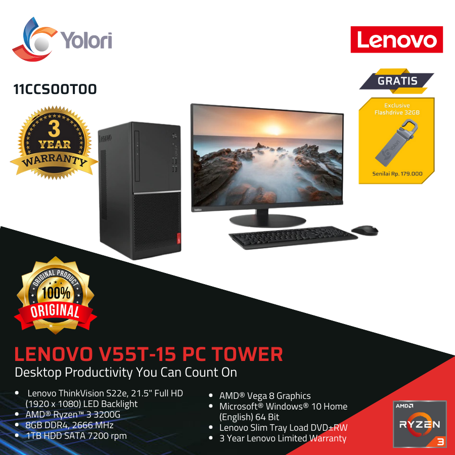 Lenovo V55t [R3-3200G, 8GB, 1TB, Vega 8, Windows 10] Lenovo