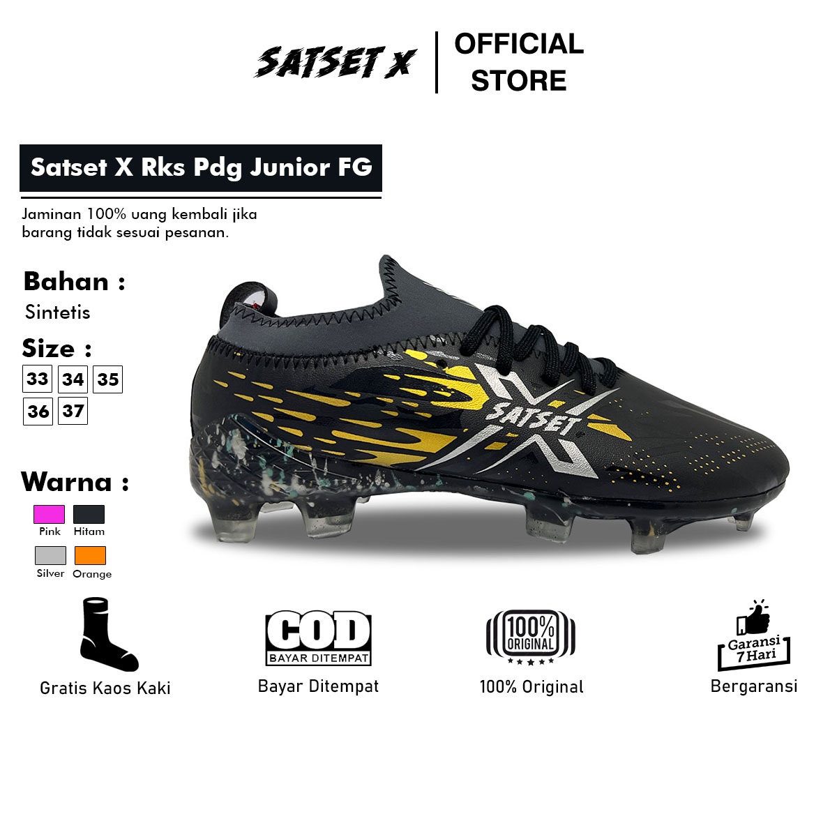Sepatu Sepak Bola Junior Satset X RKS PDG Semi Boot HITAM GOLD