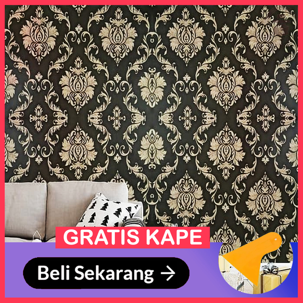 ( 1KG Muat 3 Roll ) Wallpaper Dinding Stiker Walpaper Stiker Batik Emas