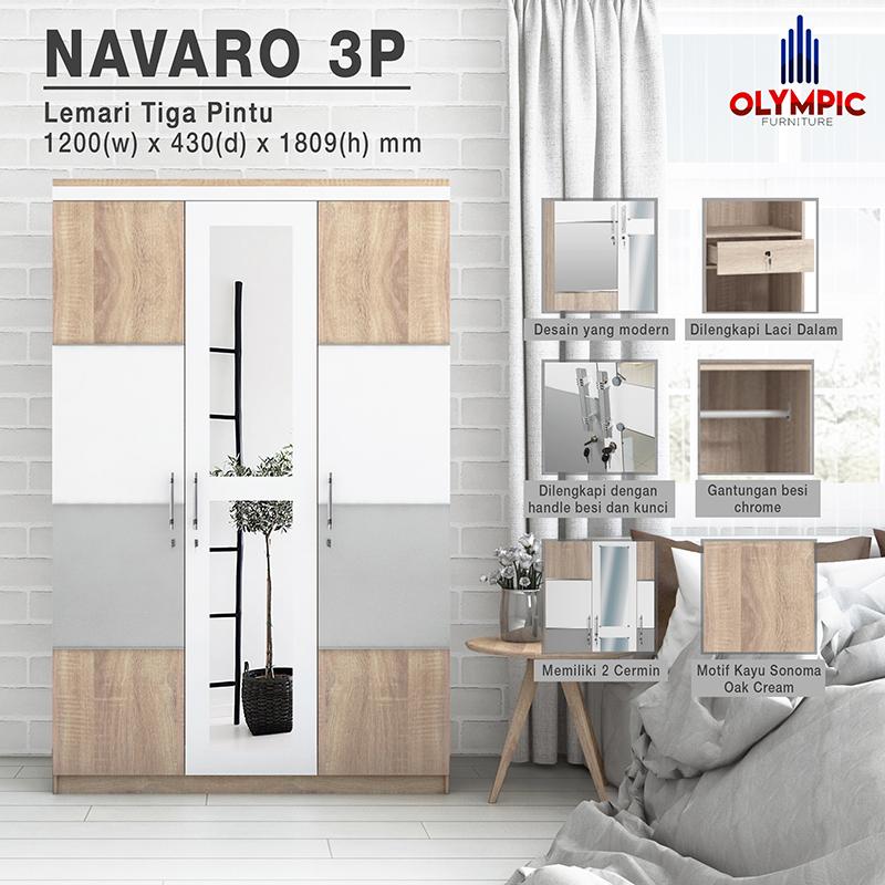 Olympic Lemari Kayu Tiga Pintu / Lemari Pakaian Tiga Pintu / NAVARO 3P