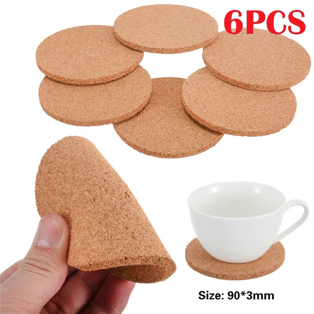 INAPO 6pcs Universal Insulation Wooden Table Mat Kitchen Cup Mat Placemat Cork Coaster Bowl Pad