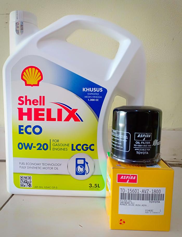 PAKET OLI SHELL HELIX ECO 0W-20 + FILTER OLI AGYA/ AYLA/ SIGRA/ CALYA / AKSESORIS MOBIL DAN MOTOR / MOBIL / VARIASI MOBIL / BERKUALITAS / VARIASI MOTOR / OTO-A3049