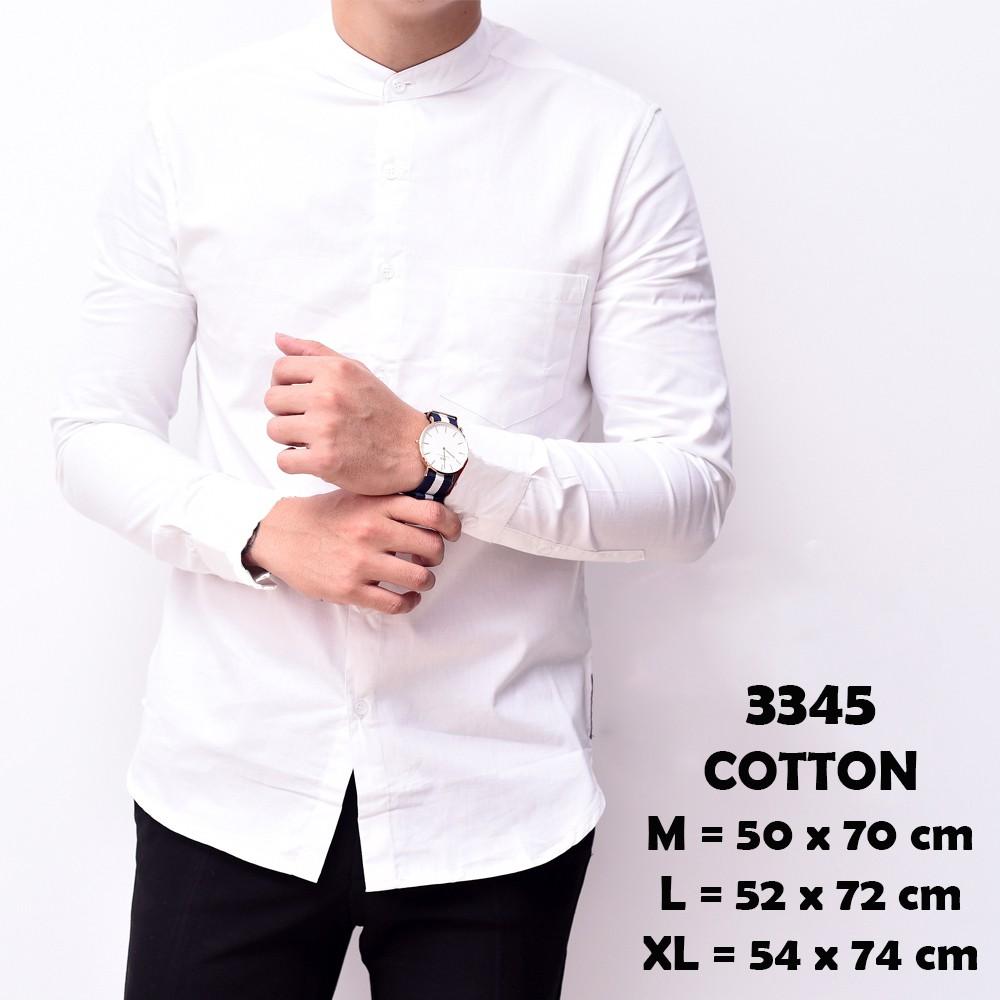 HARGA SPESIAL!!! Kemeja Polos Pria Kerah Shanghai Kancing 1 Bening Putih Lengan Panjang Slimfit Casual 3345 cpr