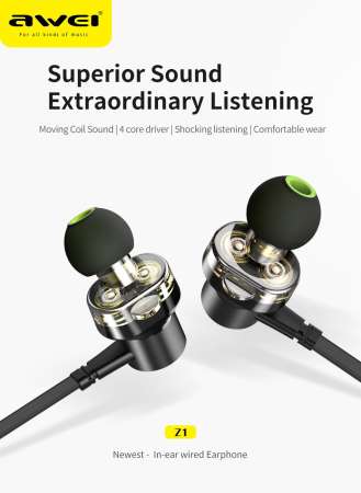 Habuy AWEI Z1 หูฟังแบบใส่หูสำหรับชุดหูฟังโทรศัพท์หูฟังมีสายพร้อมไมโครโฟนหูฟังเอียร์บัด