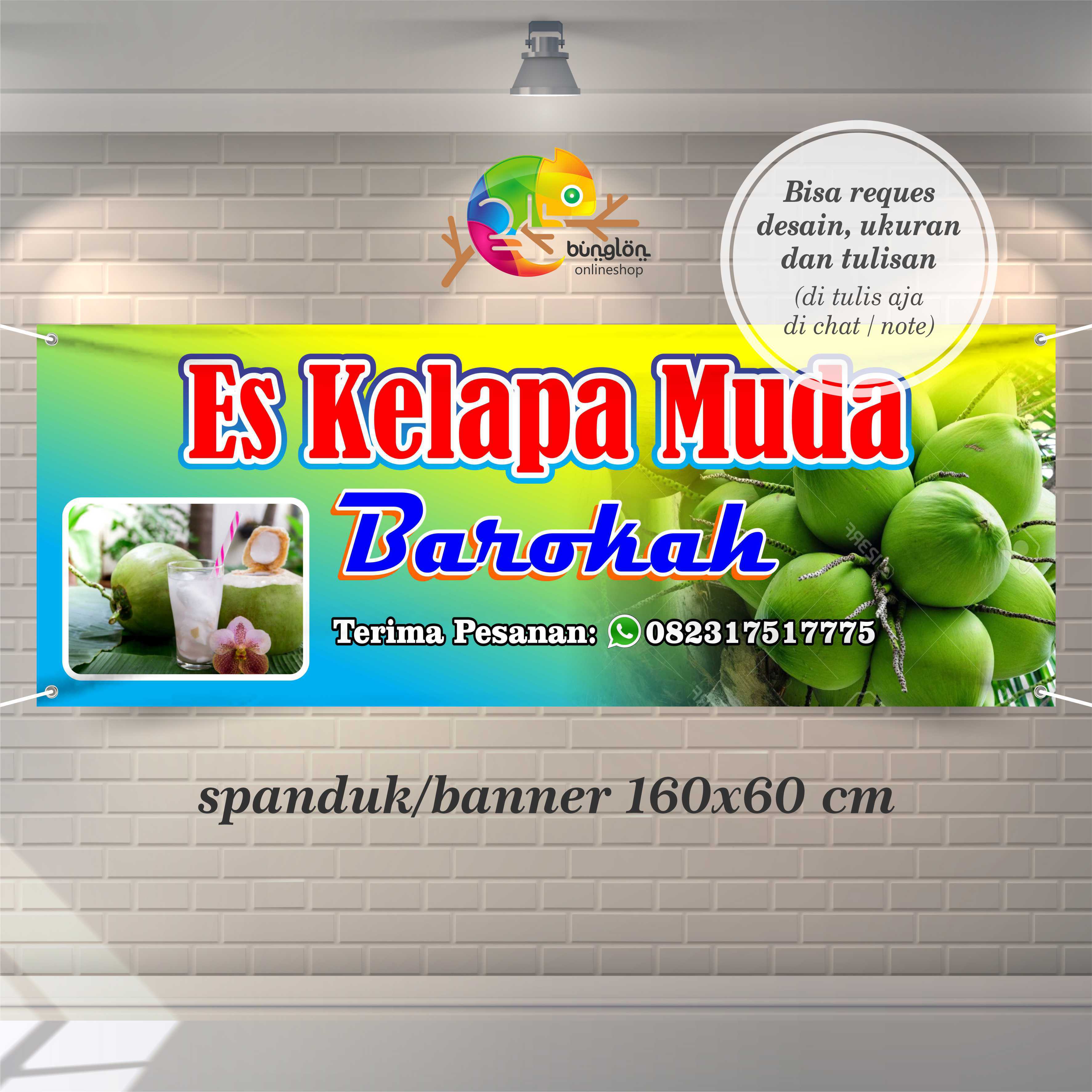 Size 160x60 Cm, Spanduk Banner Es Kelapa Muda Murah Berkualitas