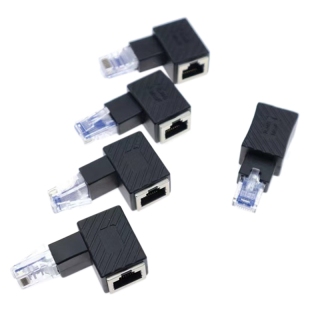 5pcs high quality 90 degree up down left right rj45 cat 5e 6e cat7 male to female lan ethernet network extension adapter 1