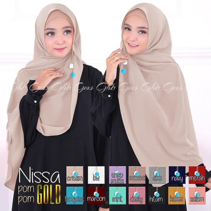 Jual Hijab (Jilbab) Modern Terbaik / Hijab Nissa Pompom Gold / Kerudung instan Murah