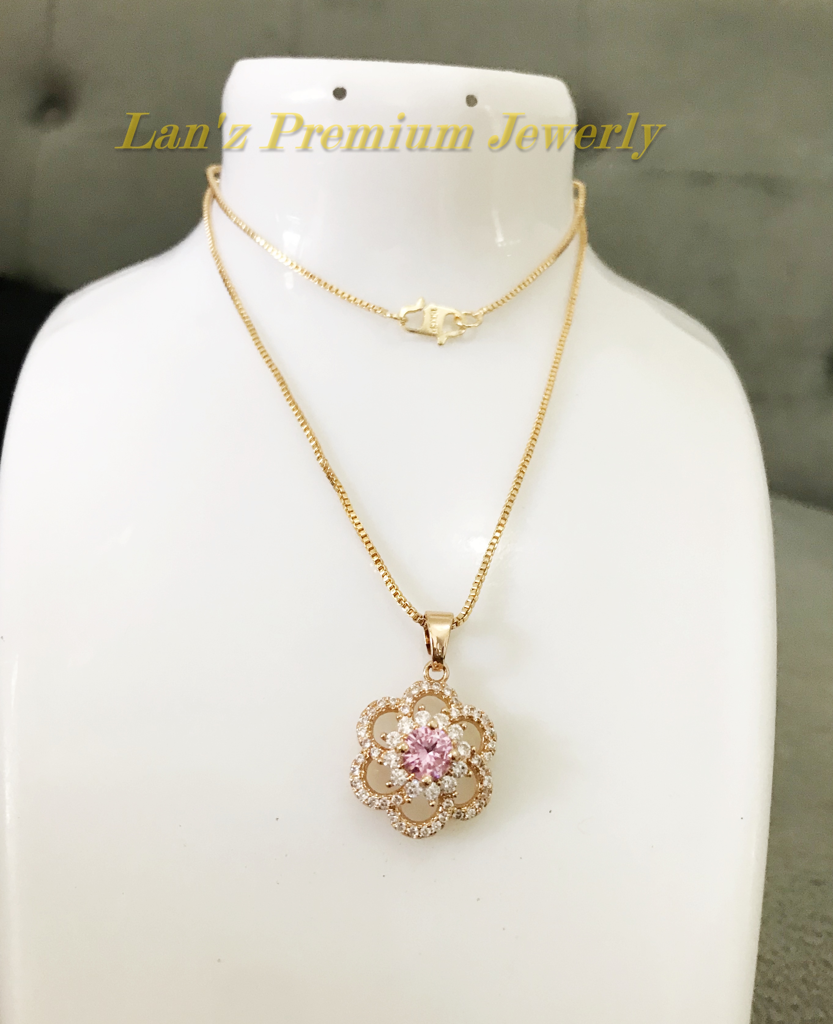 Kalung Emas Liontin Bunga Fuji Pink 