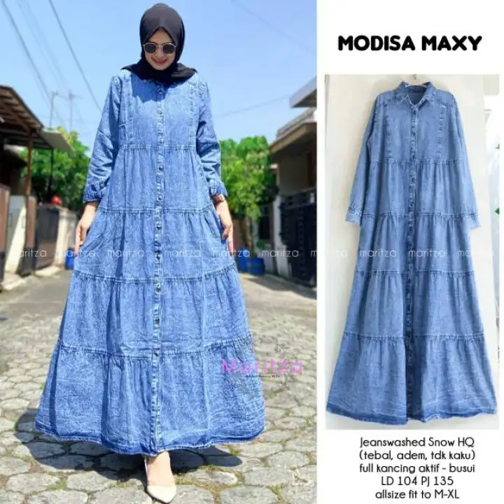 Modisa Maxi Dress Wanita Dress Jeans Gamis Jeans Baju Muslim Pakaian Wanita Terbaru 2020 Gamis Jeans Termurah Baju Muslim Pakain Wanita Lazada Indonesia