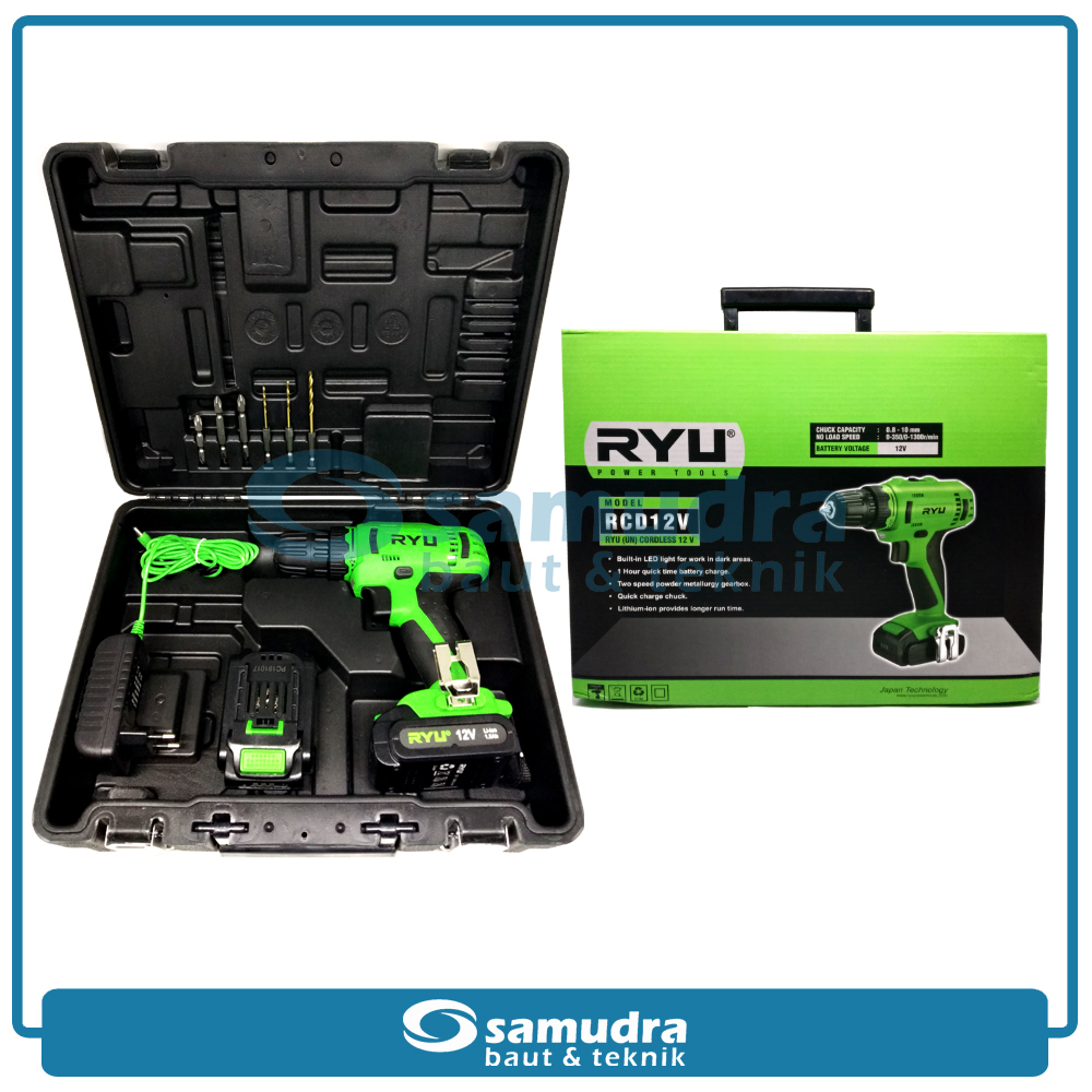 RYU RCD12V Mesin Bor Tangan Baterai Aksesoris Set Cordless Drill 12V ...