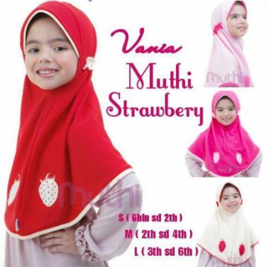 Jilbab Vania Muthi Strawberry Size S M L Anak 6 bulan - 6 tahun Hijab Bergo Kerudung Instan Murah