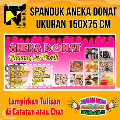 Spanduk Banner Aneka Aneka Donat terbaru custom ukuran 150x75 cm