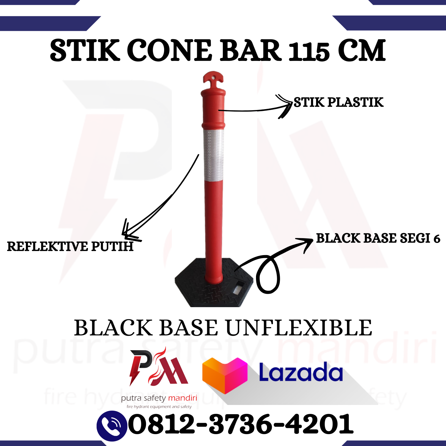 RUBBER STICK CONE PLASTIK PEMBATAS JALAN DAN PARKIRAN BAWAH BASE HITAM