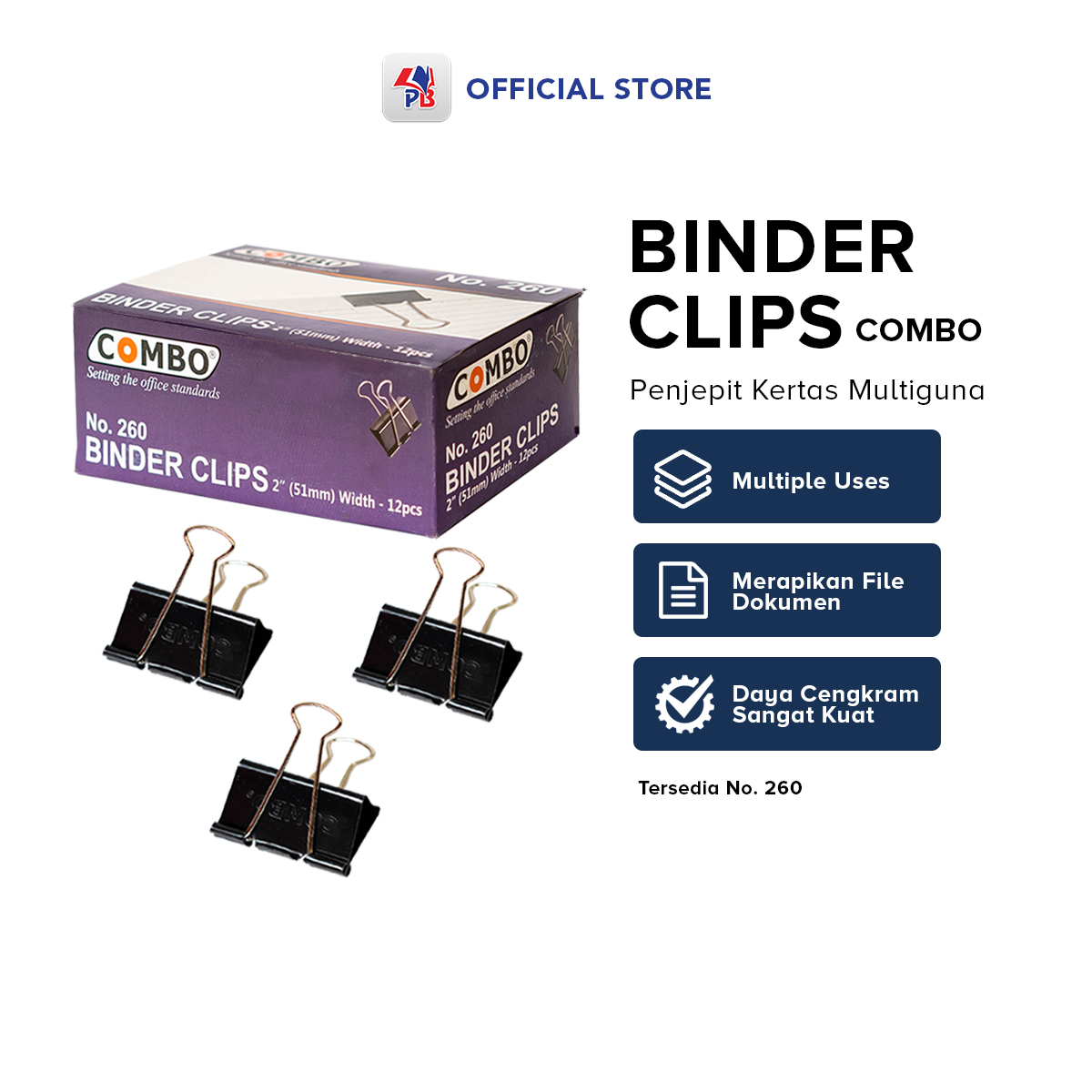 Binder Clips No 260 Besar Merk Combo Penjepit Kertas Multiguna Hitam ...