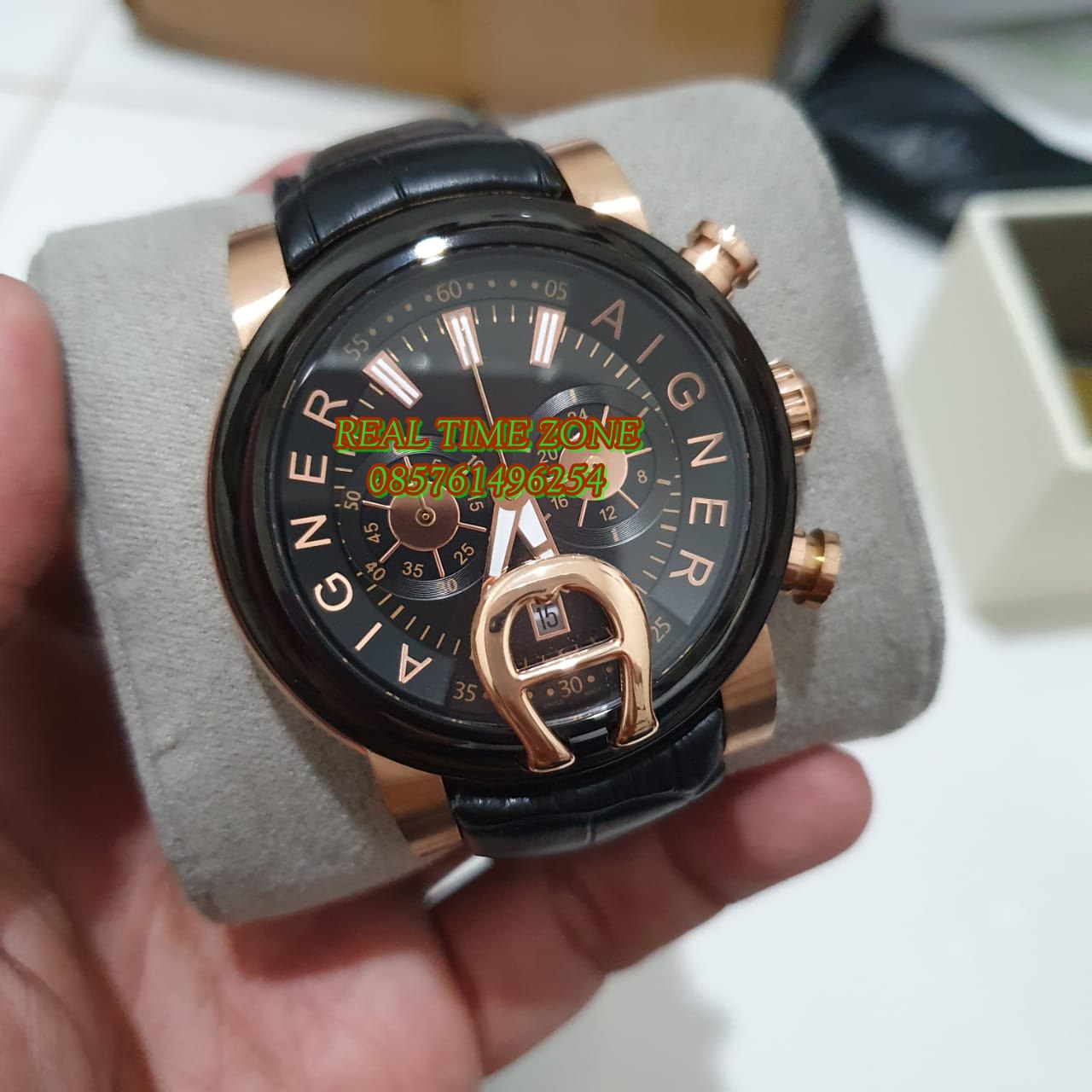 Jam Tangan Aigner Bary Pria Leather Black Qartz Garansi 1th