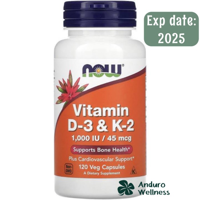 vitamin d3 k2 1000 iu 45 mcg 120 caps now foods (M0K6) vitamin d3 untuk