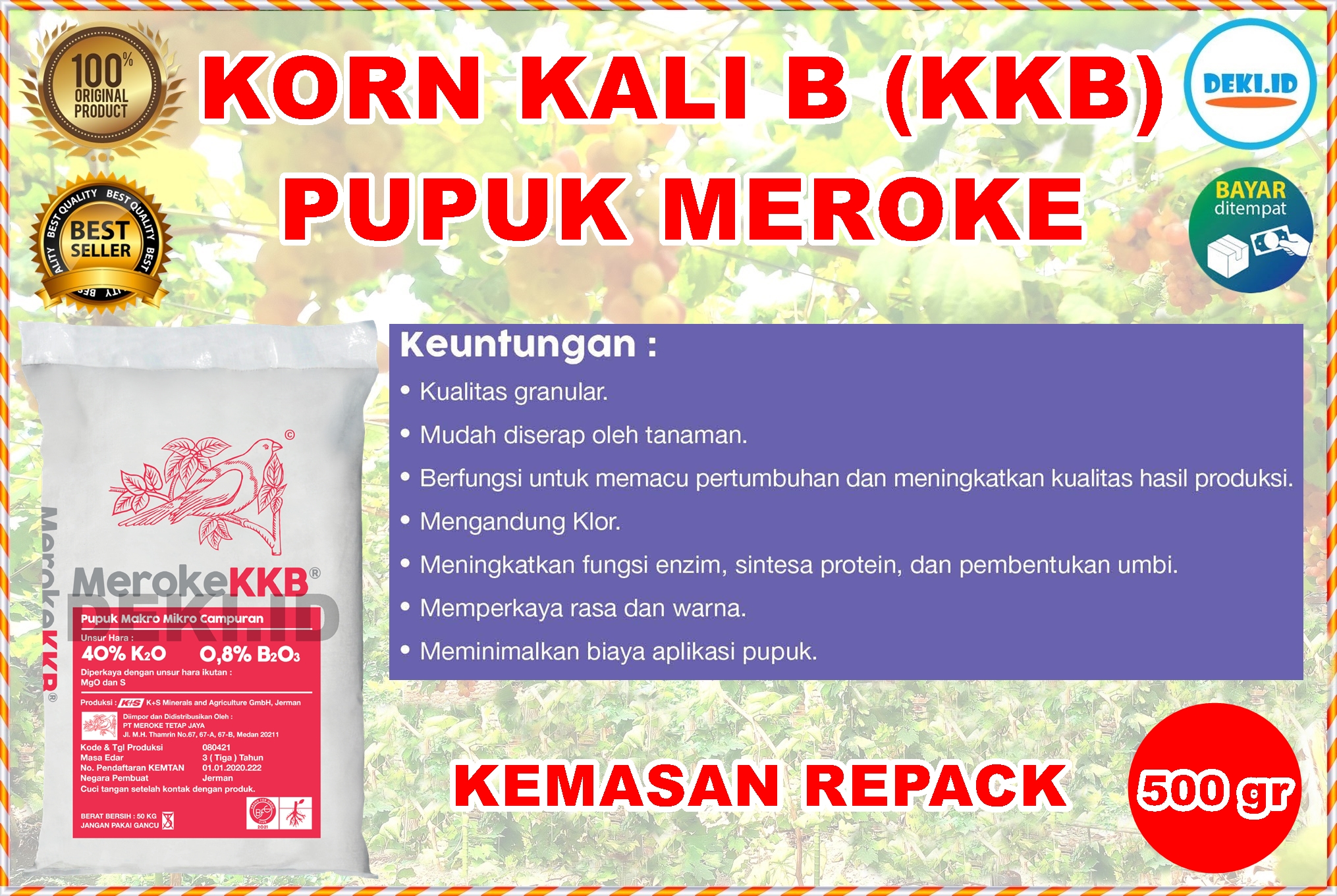 Pupuk Korn Kali B KKB Makro Mikro Majemuk Meroke Kemasan Repack 500 Gr ...