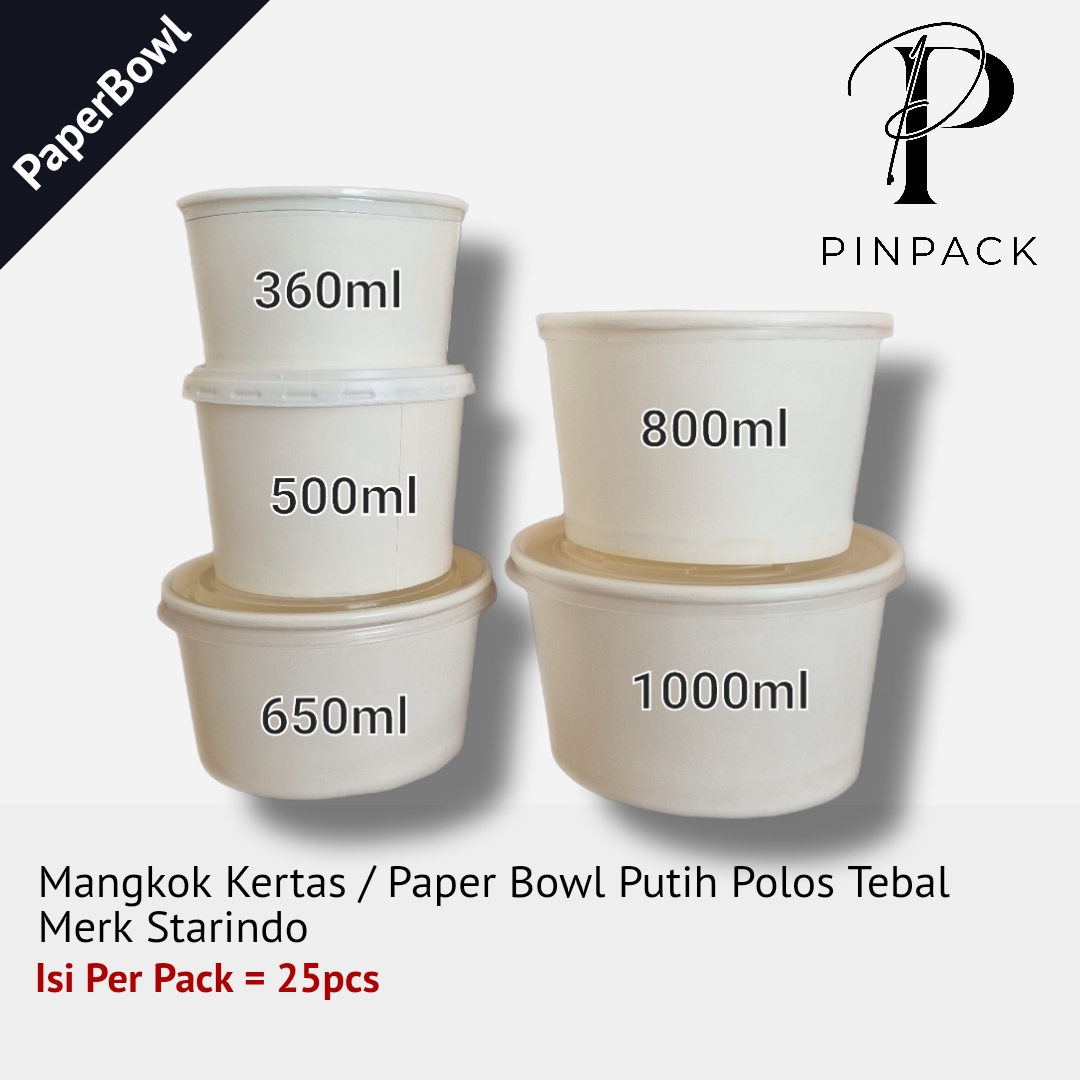 Mangkok Kertas / Bakso / Paper Bowl Putih Polos Tebal Termasuk Tutup ...
