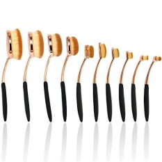 10 Pcs/set Sikat Gigi Bentuk Oval Makeup Brushes Set Beauty Foundation Curve Make Up Brush Powder Eyeshadow Eyeliner Alat Wajah (emas) -Intl