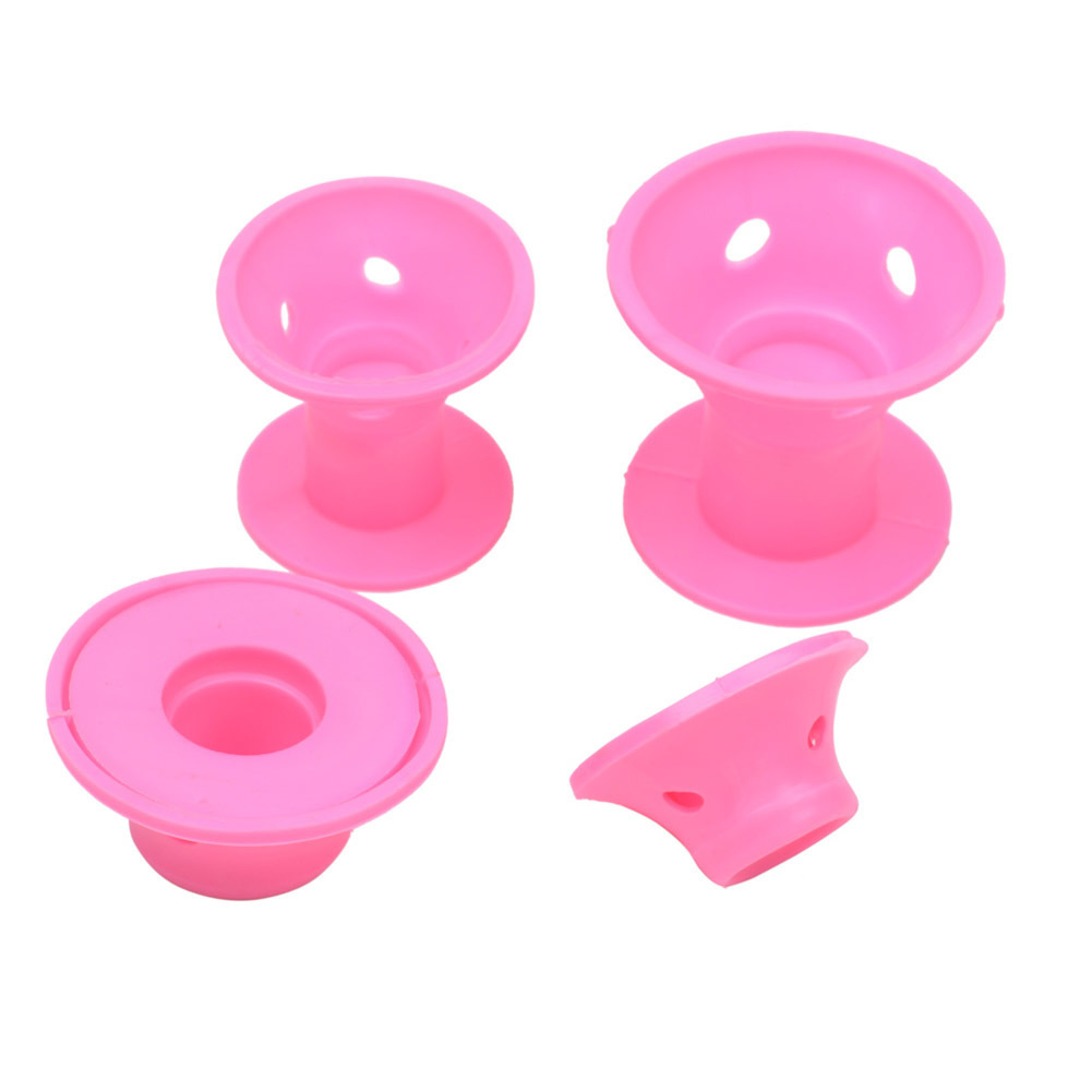 10 Pcs Silikon Tanpa Klip Pengeriting Rambut Roller (Merah Muda)