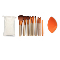 12 Pcs Makeup Brushes Kosmetik Powder Blush Contour Foundation Eyeshadow Bibir Make-up Brush Set dengan Sponge Puff Bag Case-Intl