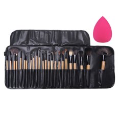 24 Buah Kuas Makeup PRO Set Kuas Bedak Perona Case + Spons Kepulan Besar