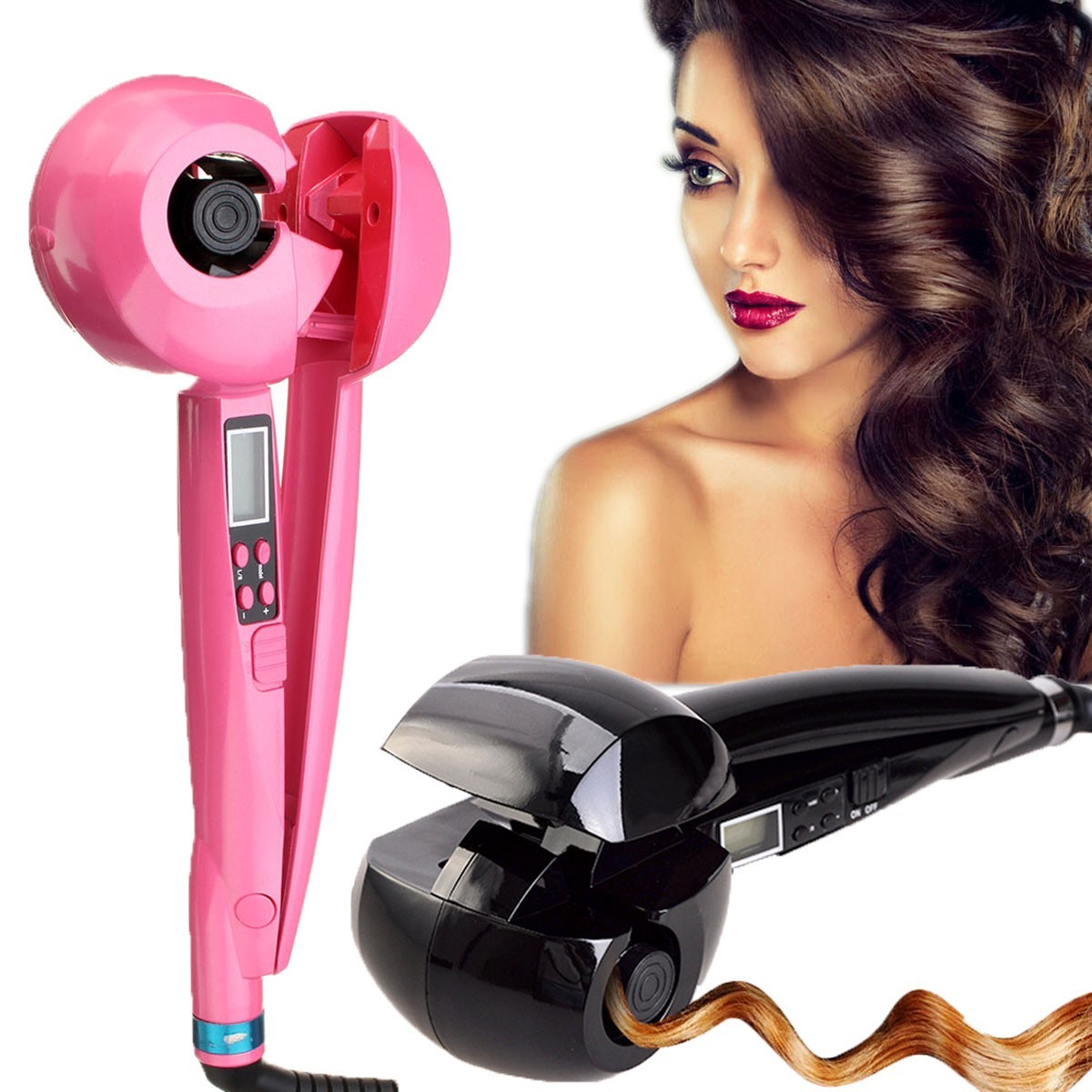2 Pcs LCD Pro Salon Rambut Keriting Pengeriting Keramik Roller Otomatis Mesin Gelombang Styler Hitam (Intl)-Intl