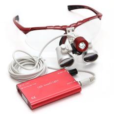 3.5x420mm Dokter Gigi Dental Medical Bedah Teropong Loupes Optik Kaca Pembesar + Lampu Senter Kepala LED Portabel (merah) -Internasional