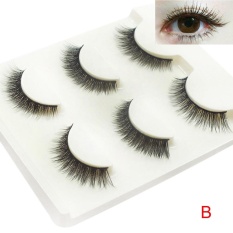 3 pasangan Long Cross Bulu Mata Palsu Makeup Natural Fake Thick Black Eye Lashes B