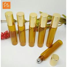 4 pcs Botol Roll On Amber Kaca 10ml - Gold Cap - Metal Roller Ball