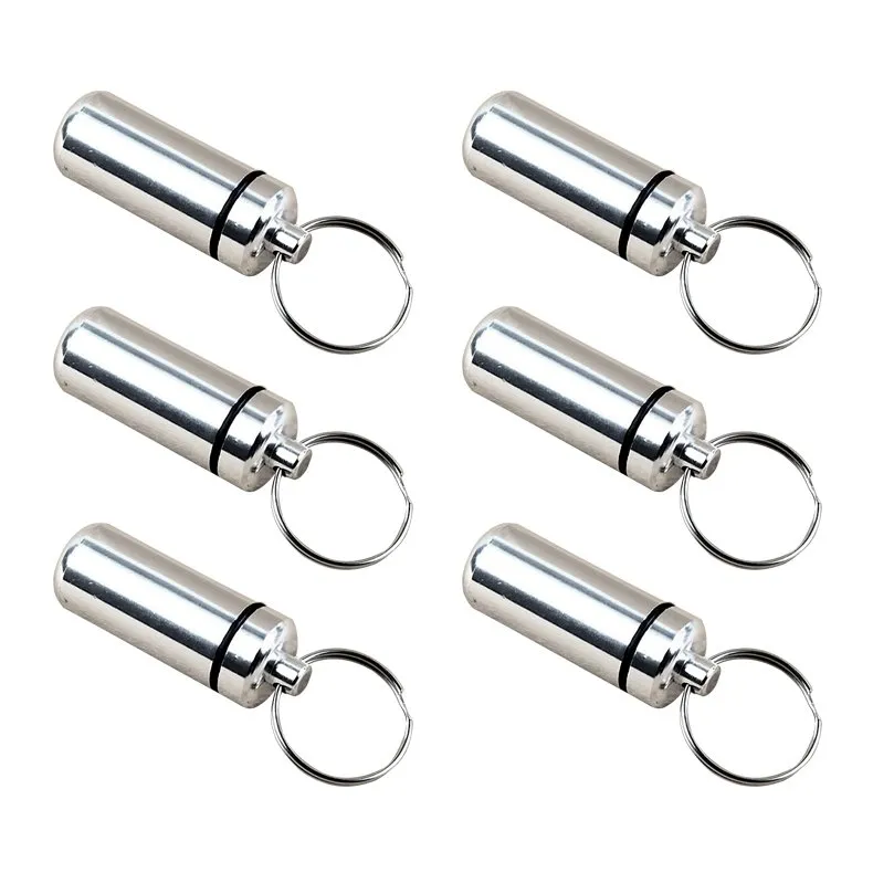Harga 6 pcs tahan air aluminium case kotak botol pil obat tembolok dudukan gantungan kunci wadah