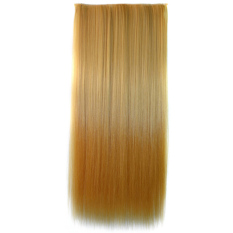 60 cm lurus sintetis dua nada Ombre sopak klip-pada ekstensi rambut Wig pirang untuk Gold - Internasional