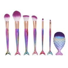 6 Pcs Makeup Brush Set + 1 PC Ikan Besar Tail Alas Bedak Padat (Multicolor)-Intl