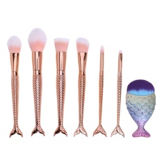 6 Pcs Makeup Brush Set + 1 PC Ikan Besar Tail Alas Bedak Padat (Multicolor)-Intl