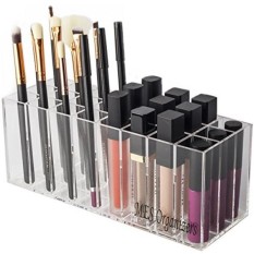 Akrilik Bibir Gloss dan Lipstik Organizer Penahan-24 Ruang Bening Cosmetic Penyimpanan Riasan Organizers untuk Penghitung untuk Bibir Gloss /Tinggi Lipstik/Sikat/Pensil Alis & Pena/Mascaras dan Lainnya-Internasional