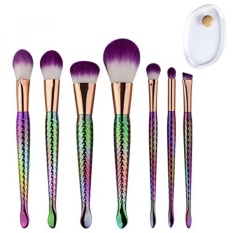 Affei 7 Pcs Mermaid Riasan Brushes Set Alis Eyeliner Tersipu Malu Alas Bedak Padat Alat Kosmetik + 1 Pcs Silikon Riasan Spons (warna-warni) -Internasional