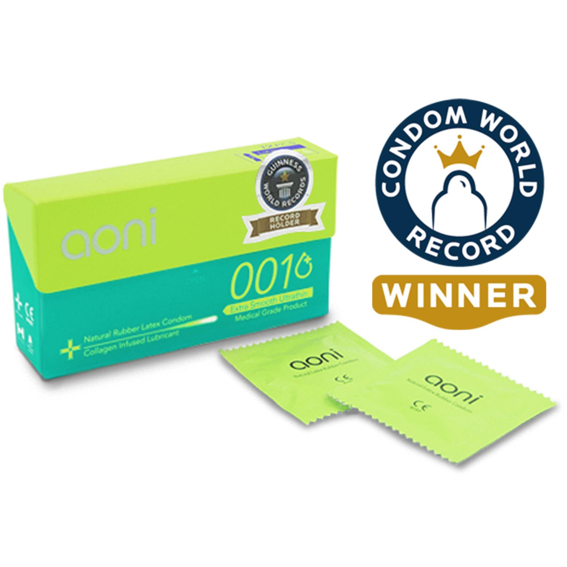Aoni Kondom Latex Tertipis di Dunia (Extra Smooth 001) - 12 Pcs Box (World's Thinnest Latex Condom)