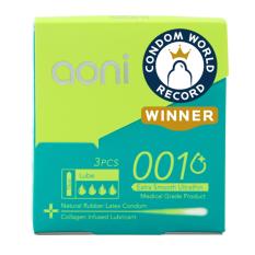 Aoni Kondom Latex Tertipis di Dunia Extra Smooth 001 - 3 Pcs Box World's Thinnest Latex Condom