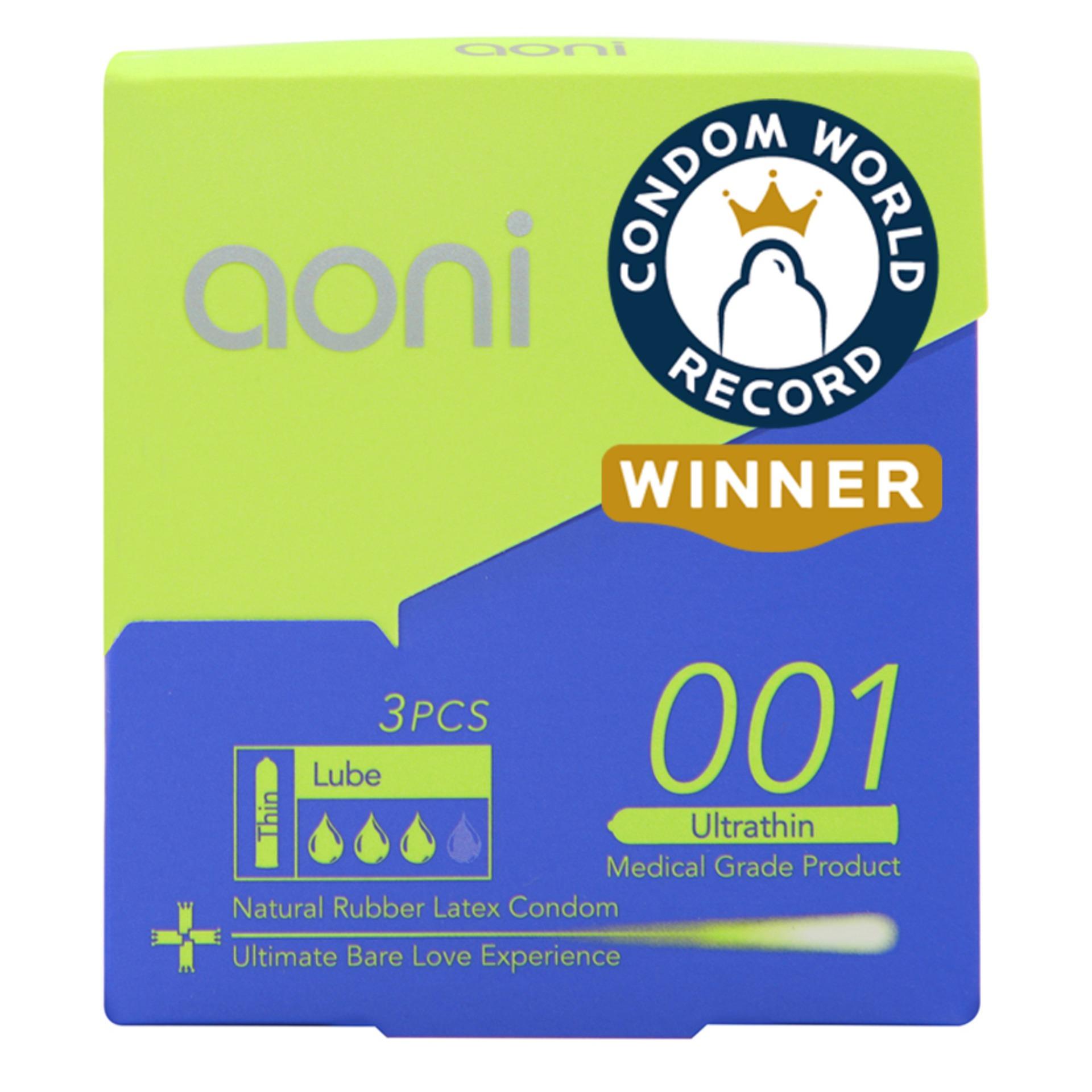 Aoni Kondom Latex Tertipis di Dunia (Ultra Thin 001) - 3 Pcs Box (World's Thinnest Latex Condom)