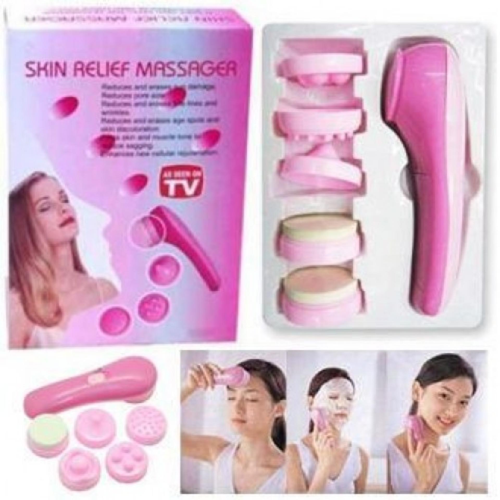 As Seen On Tv Skin Relief Massager Alat Pijat Pembersih Wajah 5 In 1 Elektrik Multifunction Electric Face Facial Cleansing Brush 5in1  Facial Massager  Alat Pijat Pembersih Wajah Facial Menghaluskan Mencerahkan Kulit Mengurangi Keriput - Warna Random