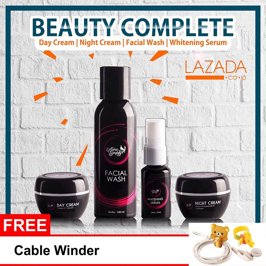 Aura Beauty Paket Krim Wajah - 100% Krim Wajah - Isi 4 Pcs Krim Malam, Krim Siang, Facial Wash, Serum Pemutih Dijamin Krim Wajah BPOM dan Halal