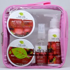 Bali Ratih - Paket Body Scrub, Body Butter, Body Lotion, Body Mist + FREE Plastic Pouch - Strawberry
