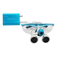 Blue 2.5X 420mm Dentist Dental Surgical Medical Binocular Loupes Optical Glass Loupe + Portable LED Head Light Lamp