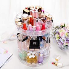Kotak Penyimpanan Kosmetik Transparan Rotating Large Dresser Desktop Produk Perawatan Kulit Lipstik Rak Plastik Finishing Rak-Internasional