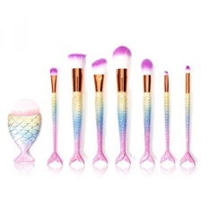 Doitop 7 Pcs Mermaid Riasan Brushes Set Alis Eyeliner Tersipu Malu Cosmetic Tools + 1 Pcs Bentuk Ikan Riasan Foundation Tersipu Malu (8 Pcs Fishtail) -Internasional