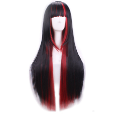 Double-deck Wig Rambut Lurus And Panjang untuk Pesta Natal Cosplay Kostum Hitam And Merah