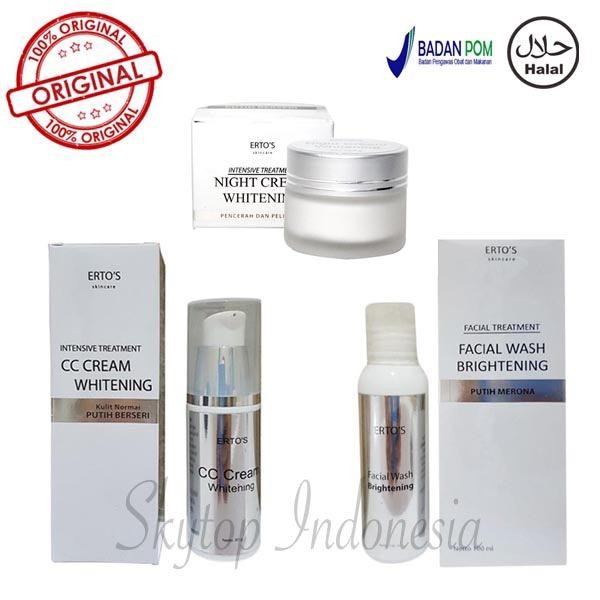 Ertos Original Paket Ertos CC Cream Whitening Night Cream dan Ertos Facial Wash Brightening - 3 Item