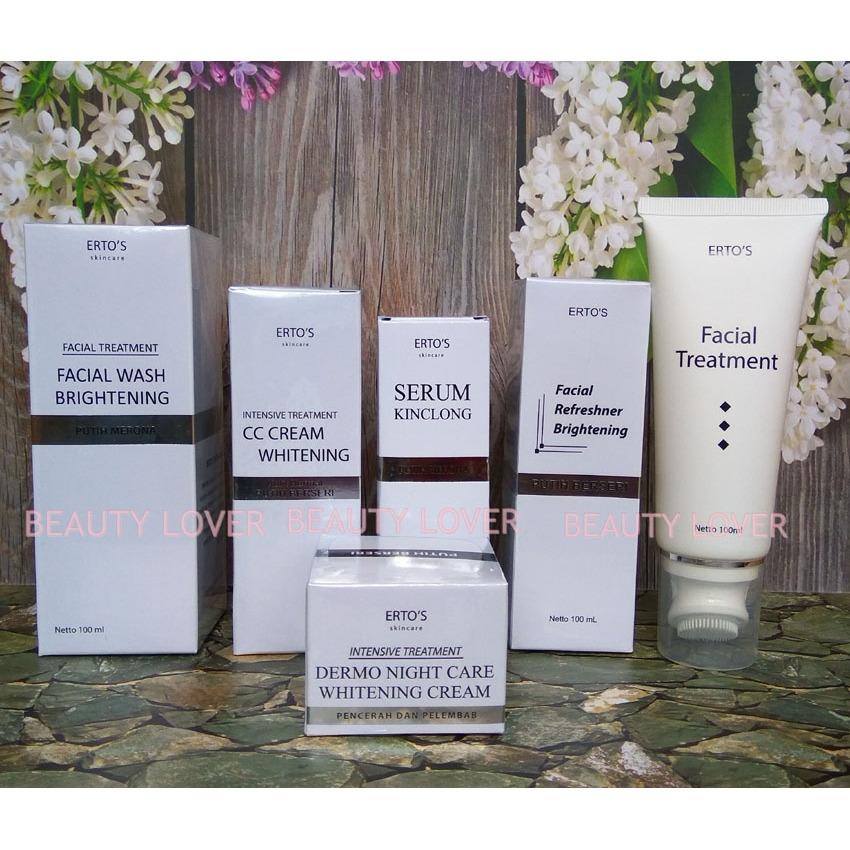 Ertos Paket Super Glowing (Night Cream + CC Cream +  Facial Wash + Toner + Serum Kinclong + Facial Treatment )